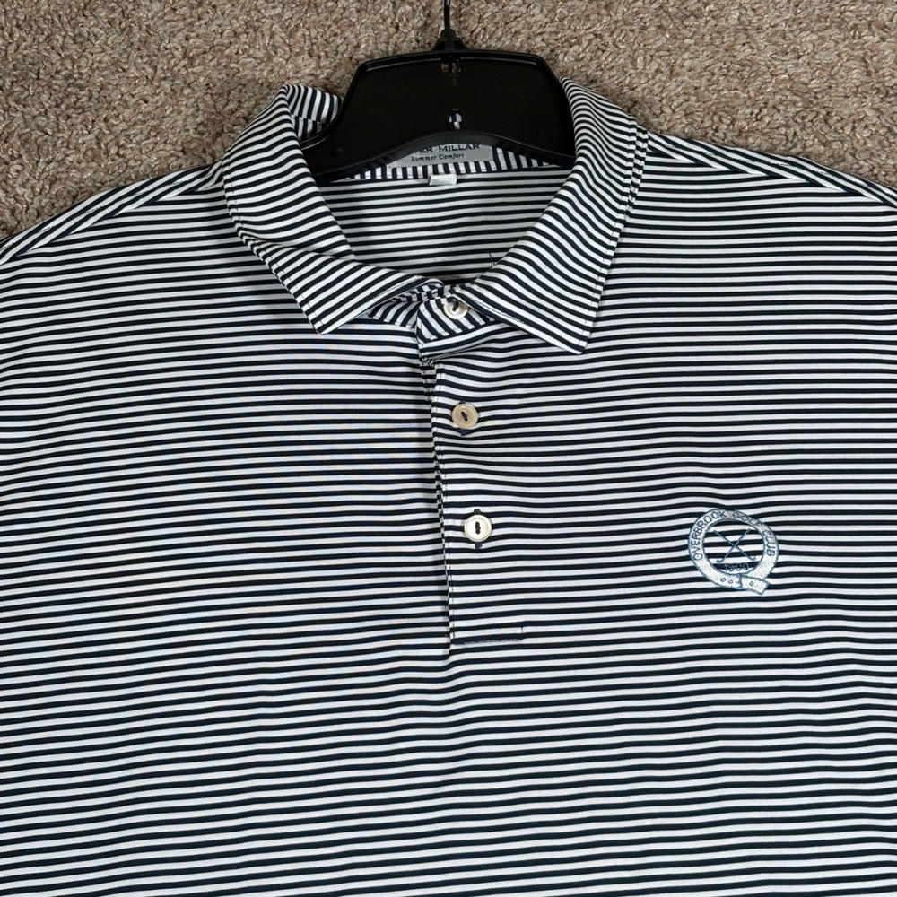 Peter Millar Summer Comfort Striped Polo Overbrook Golf Club Navy Blue XXL